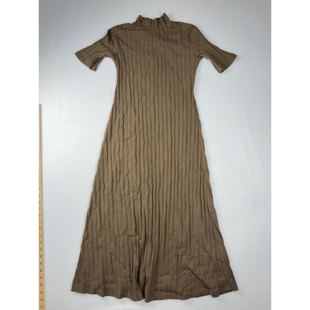 zara brown knit dress | Dresses | Zara Women Ribbed Mock Neck Short Sleeve Maxi Column Size M Color:Sage and Sky Blue Meadow Blooms Back hidden in FoundationAndSeasonal Black Casual Dress -